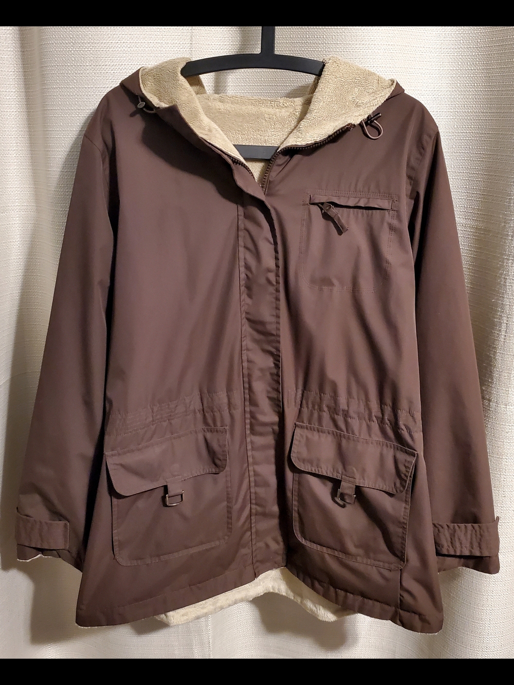 Natural Reflections Brown Hooded Utility Jacket with Cream Lining
